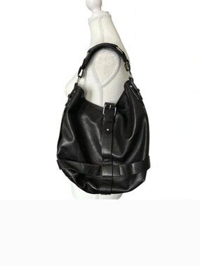 “Josef” Black Leather Hobo Style Shoulder Tote Bag